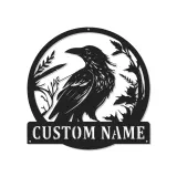 LED Raven Metal Wall Art | Personalized Bird Lover Gift | Custom Name Sign for Garden | Outdoor Nature Decor
