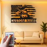 Custom Moose LED Metal Wall Art | Personalized Rustic Cabin Decor | Lighted American Flag Wildlife Sign | Hunter Gift