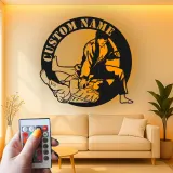 Panneau en métal LED BJJ personnalisé | Art mural de jiu-jitsu personnalisé | Décor de dojo d'arts martiaux | Cadeau de grappling pour lui