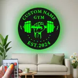 Insegna palestra personalizzata con luce LED | Decorazione murale in metallo personalizzata per home gym | Logo weightlifting per appassionati di fitness
