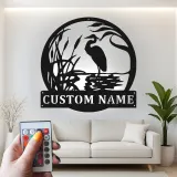 Panneau mural en métal personnalisé héron avec LED | Décoration murale personnalisée pour maison de lac | Cadeau pour amoureux de la nature | Déco oiseau
