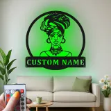 Insegna in metallo personalizzata con silhouette di donna africana e luce LED - Regalo unico per lei, decorazione per soggiorno o camera da letto