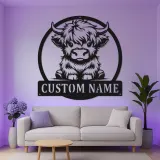 Insegna LED Highland Cow personalizzata | Arte da parete in metallo personalizzata | Decorazione moderna per casa e business