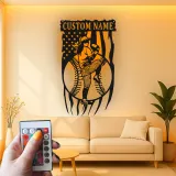 Décoration murale en métal personnalisée avec rétroéclairage LED pour lanceur de baseball - Cadeau sportif pour les fans de baseball