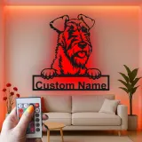 Décoration murale en métal LED personnalisée en forme de terrier Airedale - Cadeau pour les amoureux des chiens - Décor pour le salon