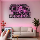Custom Garbage Truck LED Sign | Personalized Metal Wall Art | Waste Management Driver Gift | Industrial Man Cave Decor
