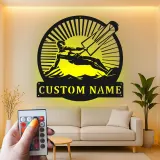 Cartel de metal LED personalizado de kitesurfista, regalo para entusiastas de deportes acuáticos, decoración para casa de playa