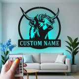 Highland Cow LED Metal Sign | Custom Name Wall Art | Rustic Farmhouse Decor for Rancher & Home Bar