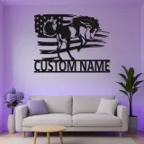 Panneau en métal LED personnalisé avec cheval | Panneau représentant le drapeau américain patriote | Cadeau équestre pour décor de ranch et de grange