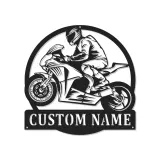 Décoration murale en métal LED personnalisée pour coureur de moto - Cadeau pour motards, décoration de garage ou de man cave