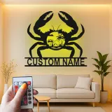 Custom Crab Beach Scene Led Light Metal Wall Art Coastal Gift for Beach Lovers Nautical Decor for Living Room