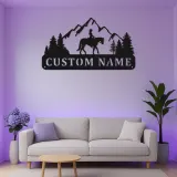 Art en métal personnalisé de cavalier de cheval | Panneau LED équestre personnalisé | Décor mural de ranch et de cabane pour cadeau