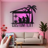 Panneau LED personnalisé de crèche | Art mural en métal pour Noël | Décor religieux de fête | Idée cadeau pour famille chrétienne