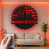 Personalized Saw Blade Metal Sign | Forest & Flag LED Wall Art | Custom Name Cabin Decor | Outdoorsman Gift for Him