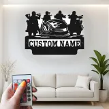 Panneau en métal de moto personnalisé avec LED | Art mural de nom de biker sur mesure | Décoration de cave à vin et garage | Cadeau pour pilotes