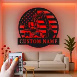 Cartel de metal LED personalizado de excavadora - Regalo para amante de la construcción - Decoración de cueva de hombre o garaje