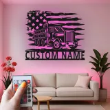 Décoration murale en métal personnalisée avec rétroéclairage LED de camion benne - Cadeau pour passionnés de camions - Décor garage ou man cave