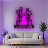Custom Motocross Couple Led Light Metal Wall Art Personalized Gift for Bikers Garage or Man Cave Decor 1