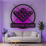 Insegna in metallo personalizzata con luce LED per tavolo da biliardo regalo personalizzato per decorazione per appassionati di biliardo