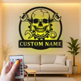 Cartel LED de Calavera Mecánica | Arte de Pared Personalizado para Garaje | Decoración de Taller Personalizada para Él | Luz de Man Cave Gearhead