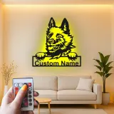 Personalisierte LED-beleuchtete Metall-Wandkunst mit Deutschem Schäferhund – Geschenk für Hundeliebhaber, Wohnzimmerschmuck