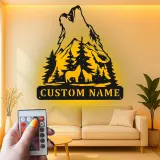 Custom Howling Wolf Led Light Metal Wall Art Personalized Gift for Nature Lovers Cabin Decor