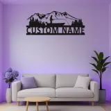 Décoration murale LED en métal pour pêcheur personnalisée | Plaque au prénom du pêcheur pour maison de lac | Cadeau pour amateur de plein air