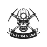 Personalisierte Kohlenbergmann Schädeltafel | LED Metall-Wandkunst für Man Cave | Vintage Bergmannhelm & Pickaxe Dekor | Geschenk für Ihn