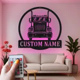 Custom Semi Truck Led Light Metal Wall Art Personalized Gift for Truckers Garage or Man Cave Decor 12