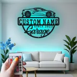 Cartel de metal LED de coche deportivo personalizado, regalo para entusiastas de coches, decoración de garaje
