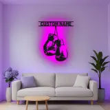 Personalisierte LED-beleuchtete Metall-Wandkunst mit Boxhandschuhen – Geschenk für Boxer, Fitnessstudio oder Männerhöhle 1