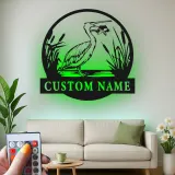 Insegna in metallo personalizzata con Airone e luci LED | Arte murale di fauna selvatica personalizzata | Decorazione per casa al lago e patio esterno