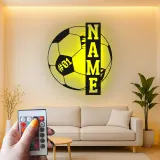 Cartel de metal personalizado de fútbol | Arte mural de metal LED | Número de jugador personalizado | Decoración de habitación de niño y regalo para atleta