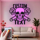 Mechanic Skull LED Sign | Custom Metal Wall Art for Garage | Personalized Man Cave Decor | Biker Bar & Workshop Gift Idea