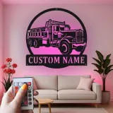 Custom Dump Truck Led Light Metal Wall Art Personalized Gift for Truck Enthusiast Garage or Man Cave Decor