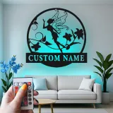 Décoration murale en métal personnalisée Fée avec Fleurs et Rétroéclairage - Cadeau Enchanteur pour Chambre ou Décor de Jardin