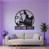 Personalized Police Gear Metal Sign | LED Law Enforcement Wall Art | Custom Officer Name Plaque | Cop Retirement & Academy Gift