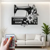 Cartel de máquina de coser personalizado | Decoración mural de metal LED personalizada | Decoración para el cuarto de costura