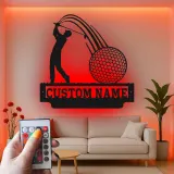 Insegna LED personalizzata da golf | Decorazione murale in metallo su misura per man cave | Targa con nome del golfista | Regalo per appassionati di golf