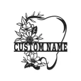 Custom Floral Tooth Led Light Metal Wall Art Personalized Dental Office Decor Unique Dentist Gift