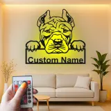 Décoration murale en métal LED personnalisée pour Pitbull - Cadeau pour amoureux des chiens - Décor pour salon