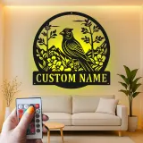 Insegna in metallo LED personalizzata con cardinale - Regalo per amanti della natura, decorazione per giardino e patio
