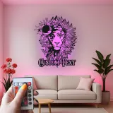 Lion Metal Wall Art with LED Light | Custom Floral Name Sign | Boho Celestial Wildlife Decor for Home & Office