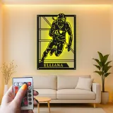 Cartel de metal personalizado de jugador de fútbol americano | Arte mural LED con nombre personalizado | Decoración para sala deportiva, regalo para deportistas