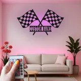 Panneau en métal LED de drapeaux de course personnalisé | Décor de garage personnalisé | Art mural à damier de sport automobile | Cadeau pour coureur