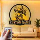 Insegna LED gotica con corvo e teschio | Arte murale in metallo personalizzata | Regalo horror personalizzato e arredo per man cave