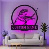 Insegna in metallo personalizzata con luci LED a forma di drago barbuto - Regalo per amanti dei rettili - Decorazione per camera da letto o soggiorno 1