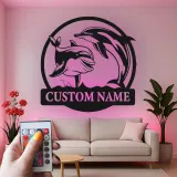 Insegna in metallo personalizzata con delfini retroilluminata, regalo per amanti dell'oceano, decorazione nautica per casa al mare