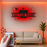 Cartel de nombre de profesor personalizado | Arte mural de metal LED en forma de manzana | Decoración de aula personalizada | Regalo de agradecimiento para profesores