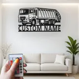 Insegna LED personalizzata con camion della spazzatura | Arte murale in metallo su misura | Arredo per gestione rifiuti | Regalo per operatore ecologico